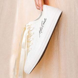 Personalised Converse wedding trainers Mrs bride with ribbon laces custom bridal shoes