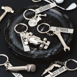 personalised keyrings engraved with different charms for boyfriend