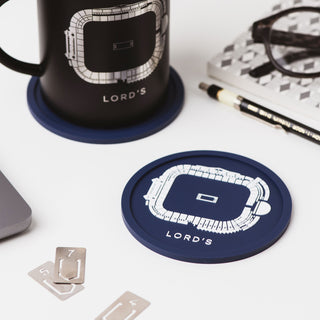 Lord's Cricket Ground cricket coasters displayed with matching mug