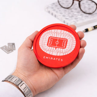 Arsenal Football Club Emirates Stadium silicone coaster held in hand, gift idea for football fans