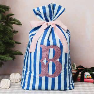 Personalised Blue Striped Christmas Sack
