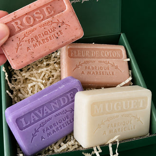 set of four floral french soap bars