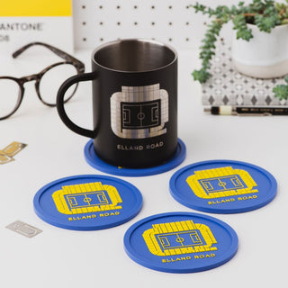 Leeds United Elland Road stadium coaster in blue and yellow, football themed gift for men long lasting silicone