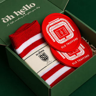 Manchester United Fan Gift Set – Lucky Football Socks & Old Trafford Coasters