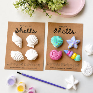 Paint Your Own Shells Kit with four ceramic shells, paints and paintbrush