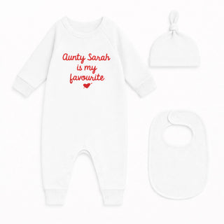 Personalised “My Favourite” Organic Babygrow Gift Set (Babygrow + Hat + Bib)