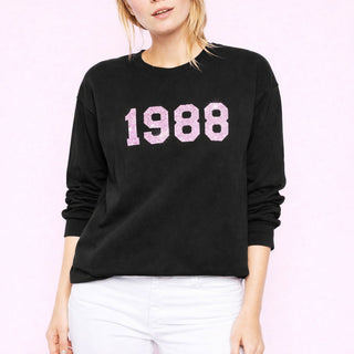 Personalised birth year sweatshirt with glitter print