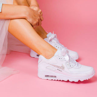 Personalised bridal Nike Air Max trainers with name and wedding date crystal detail