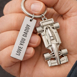 personalised f1 car keyring for dad engraved racing gift custom message metal keyring