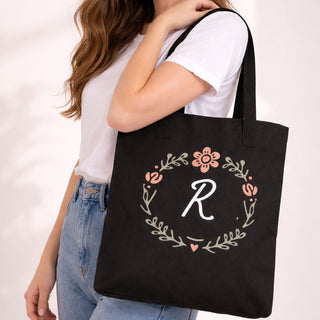 personalised initial tote bag custom monogram heavyweight shopper gift