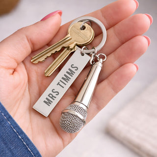 personalised microphone keyring engraved name music gift for singer performer