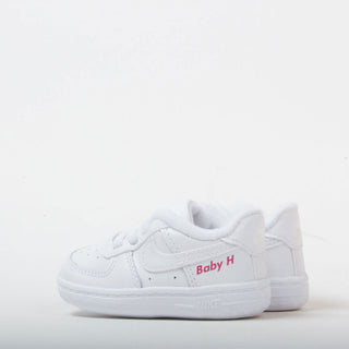Personalised Nike Force 1 baby trainers with Baby H custom name