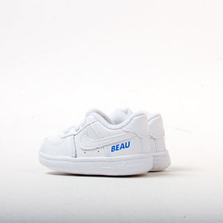 Custom Nike Force 1 crib trainers personalised with the name Beau