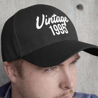 Black personalised vintage birth year cap for men made from heavy drill cotton