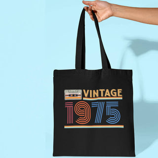 personalised vintage year tote bag custom birth year retro design heavyweight shopper