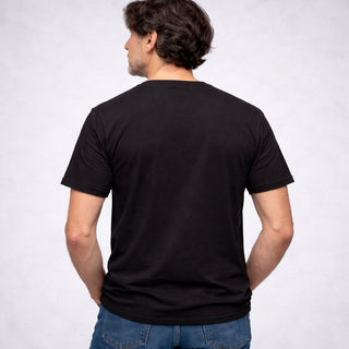 Back view of men's personalised vintage birth year t-shirt made from organic cotton showing plain rear design