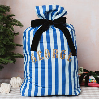 Personalised Blue Striped Christmas Sack