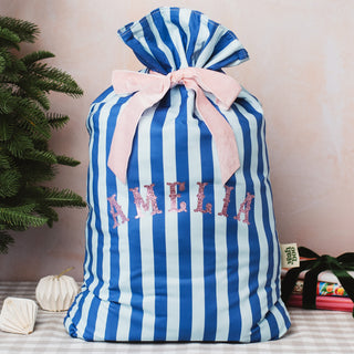 Personalised Blue Striped Christmas Sack