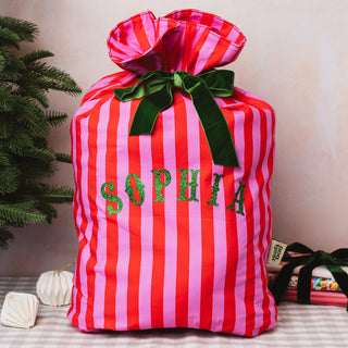 Personalised Red & Pink Striped Christmas Sack