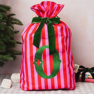 Personalised Red & Pink Striped Christmas Sack