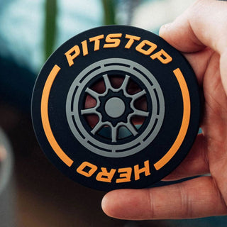 Pitstop Hero orange Formula 1 inspired racing wheel coaster – motorsport themed drink coaster perfect gift for F1 fans
