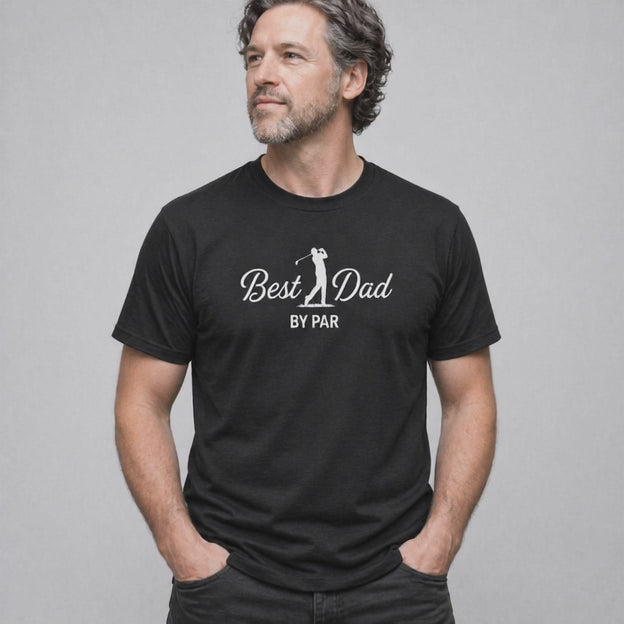 video of dad wearing a t-shirt with the slogan best dad by par 