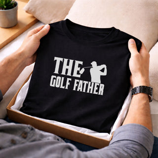 The Golf Father t-shirt folded in gift box, organic cotton Father’s Day golf gift