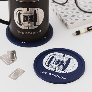 Tottenham Hotspur Stadium coffee mug on matching coaster, football stadium illustration design