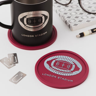 Set of West Ham London Stadium silicone coasters with mug, ideal football gift for him, West Ham fans, and stadium lovers