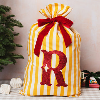 Personalised Yellow Striped Christmas Sack