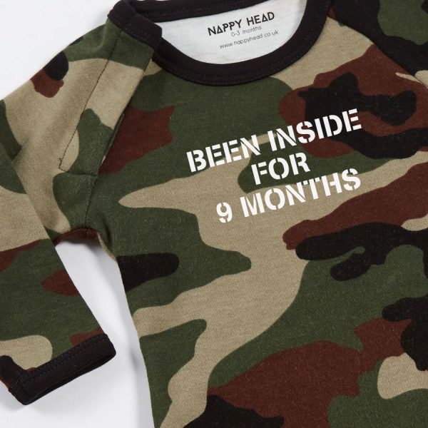 been inside for 9 months army slogan babygrow